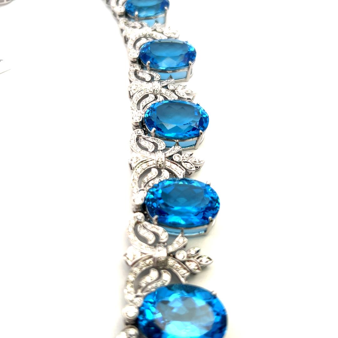 200ct Blue Oval Gemstone and 17ct Diamond 10K WG Vintage Statement Necklace