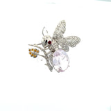 30.00 Carat Kunzite 2.20 Carat Round Brilliant Diamond 18K White Gold Pin Brooch