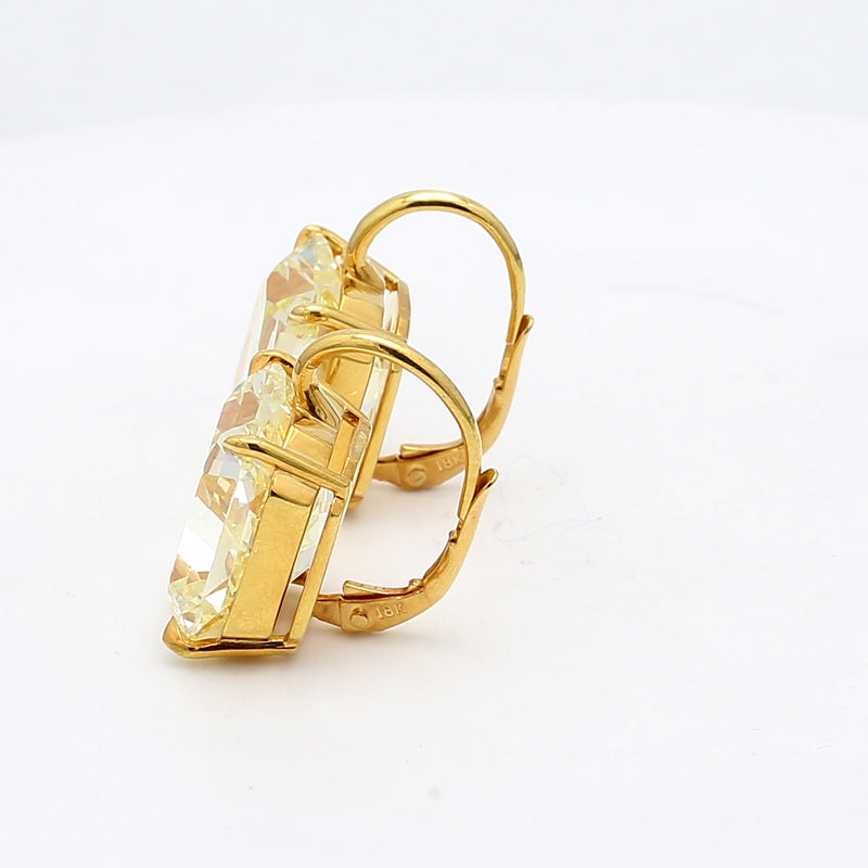29.57 Carat Radiant Cut Fancy Yellow VVS2 Diamond 18K Yellow Gold Dangling Earrings