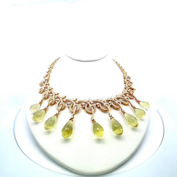 11.00 Carat Round Brilliant Diamond 18 Karat Yellow Gold Statement Necklace