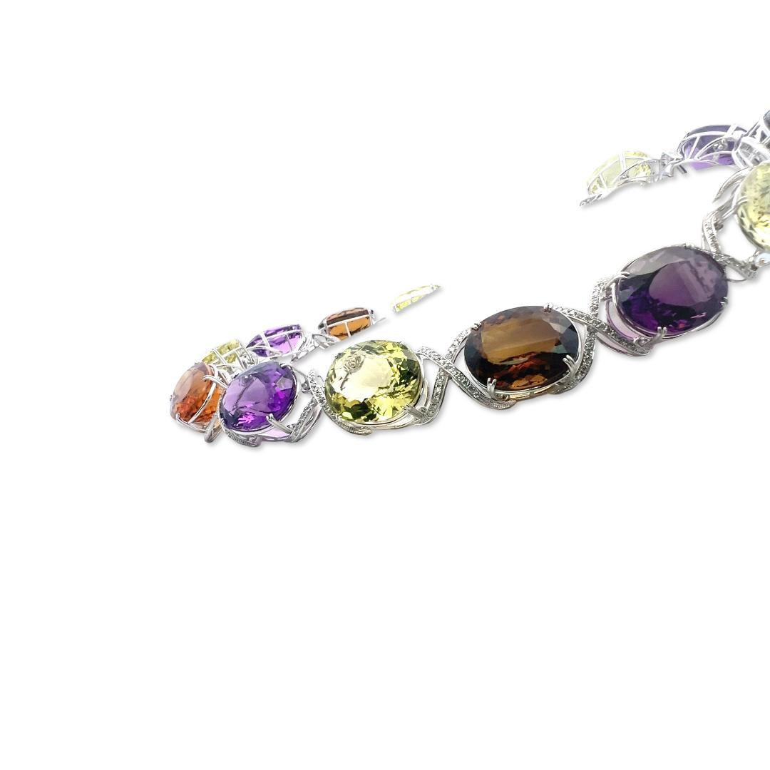 18K WG Collar Necklace 10ct Round H VS1 Diamond 333.3ct Citrine 166.6ct Amethyst