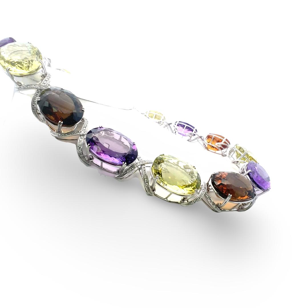 18K WG Collar Necklace 10ct Round H VS1 Diamond 333.3ct Citrine 166.6ct Amethyst