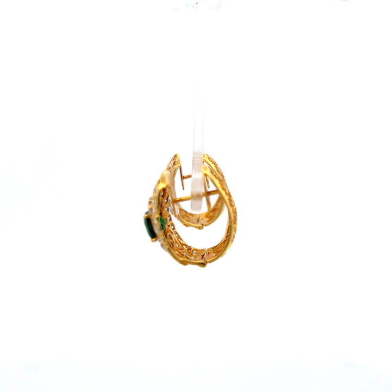 2.79 Carat Tsavorite 1.93 Carat Round Diamond 18K Yellow Gold C-Hoop Earrings