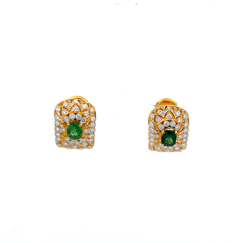 2.79 Carat Tsavorite 1.93 Carat Round Diamond 18K Yellow Gold C-Hoop Earrings