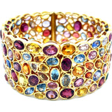 120.00 Carat Mixed Color Sapphire 14 Karat Yellow Gold Bangle Bracelet