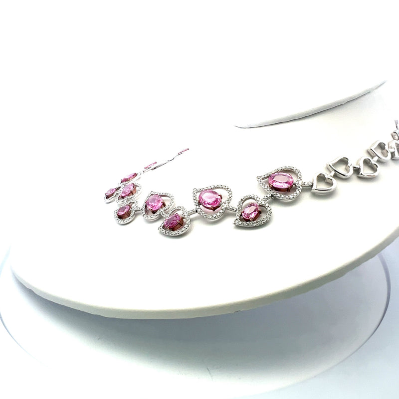 28.00 Carat Pink Sapphire 10.62 Carat Round Diamond 18K WG Statement Necklace