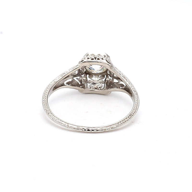 0.84 Carat Circular Brilliant Cut H VS1 Diamond 14 Karat White Gold Art Deco Ring