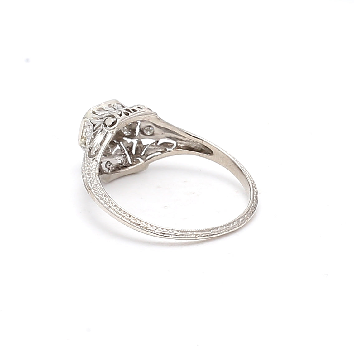 0.84 Carat Circular Brilliant Cut H VS1 Diamond 14 Karat White Gold Art Deco Ring