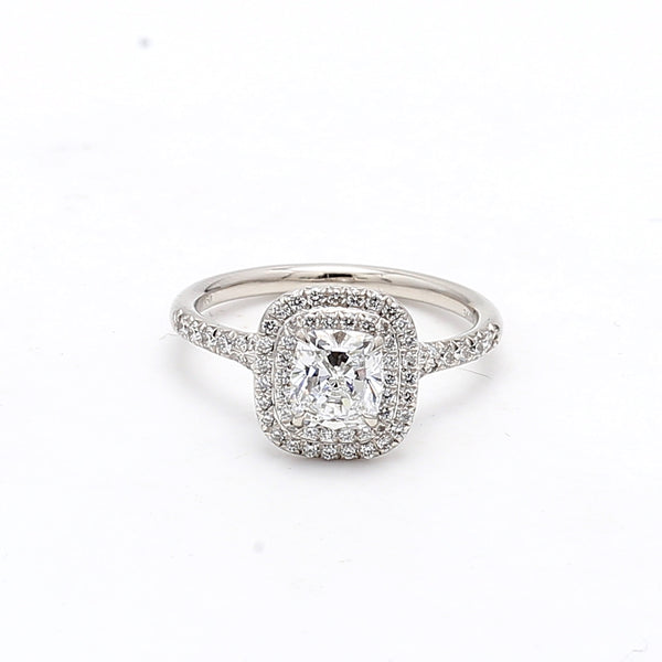 Tiffany & Co 1.39 Carat Cushion and Round Brilliant D VS1 Diamond Platinum Halo Ring