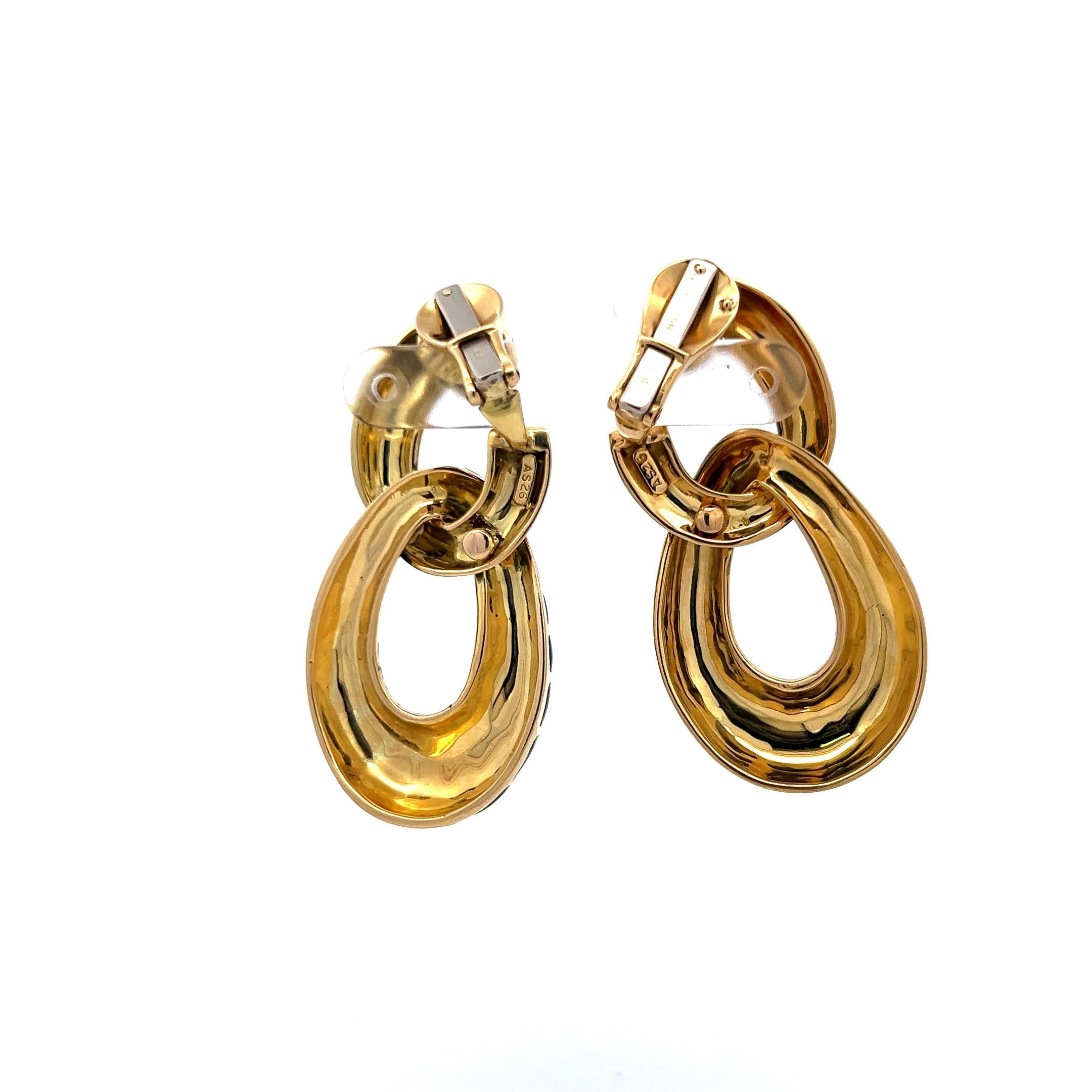 David Webb Green Enamel 18 Karat Yellow Gold Dangling Earrings