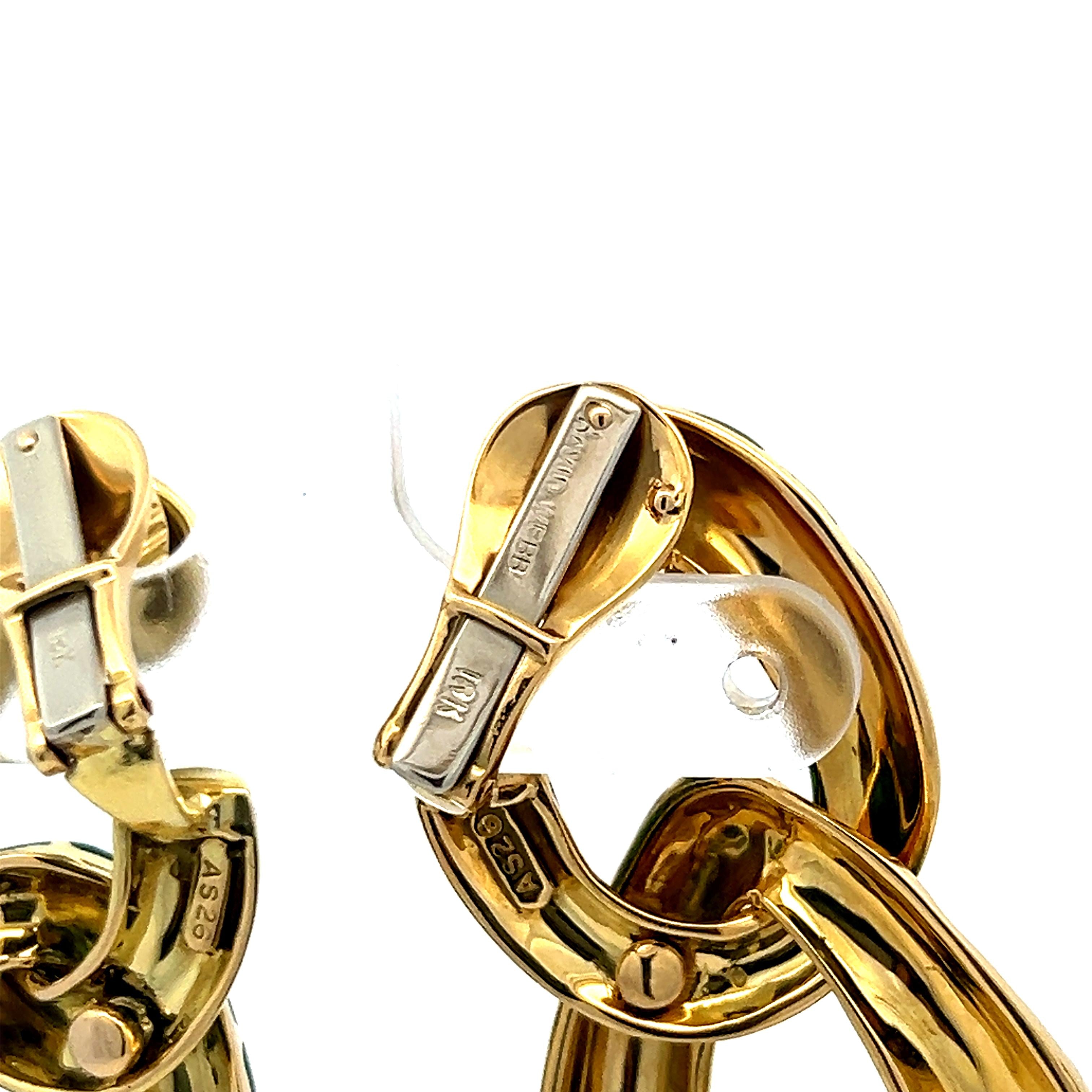 David Webb Green Enamel 18 Karat Yellow Gold Dangling Earrings