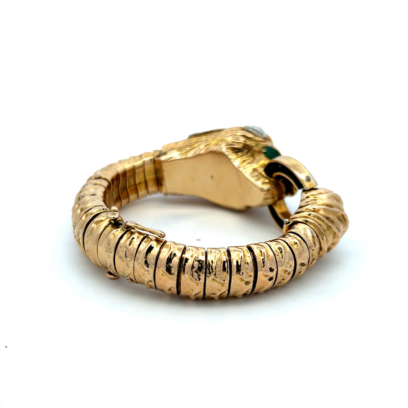 1.50 Carat Round Brilliant Diamond 1.50 Carat  Emerald 14K Yellow Gold Bangle Bracelet
