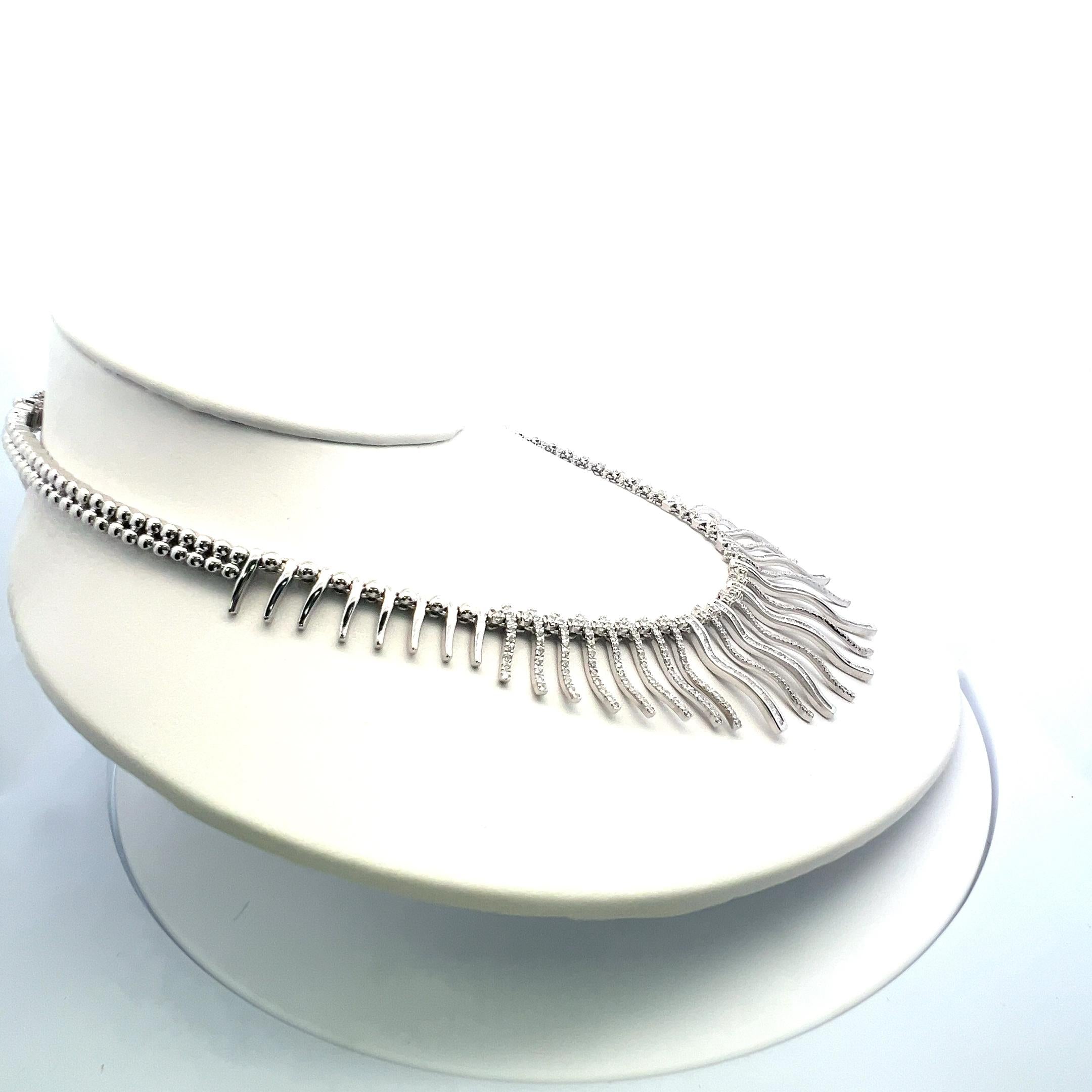 Vintage 18K White Gold Collar Necklace with 5.5 Carat Round I-SI Diamonds