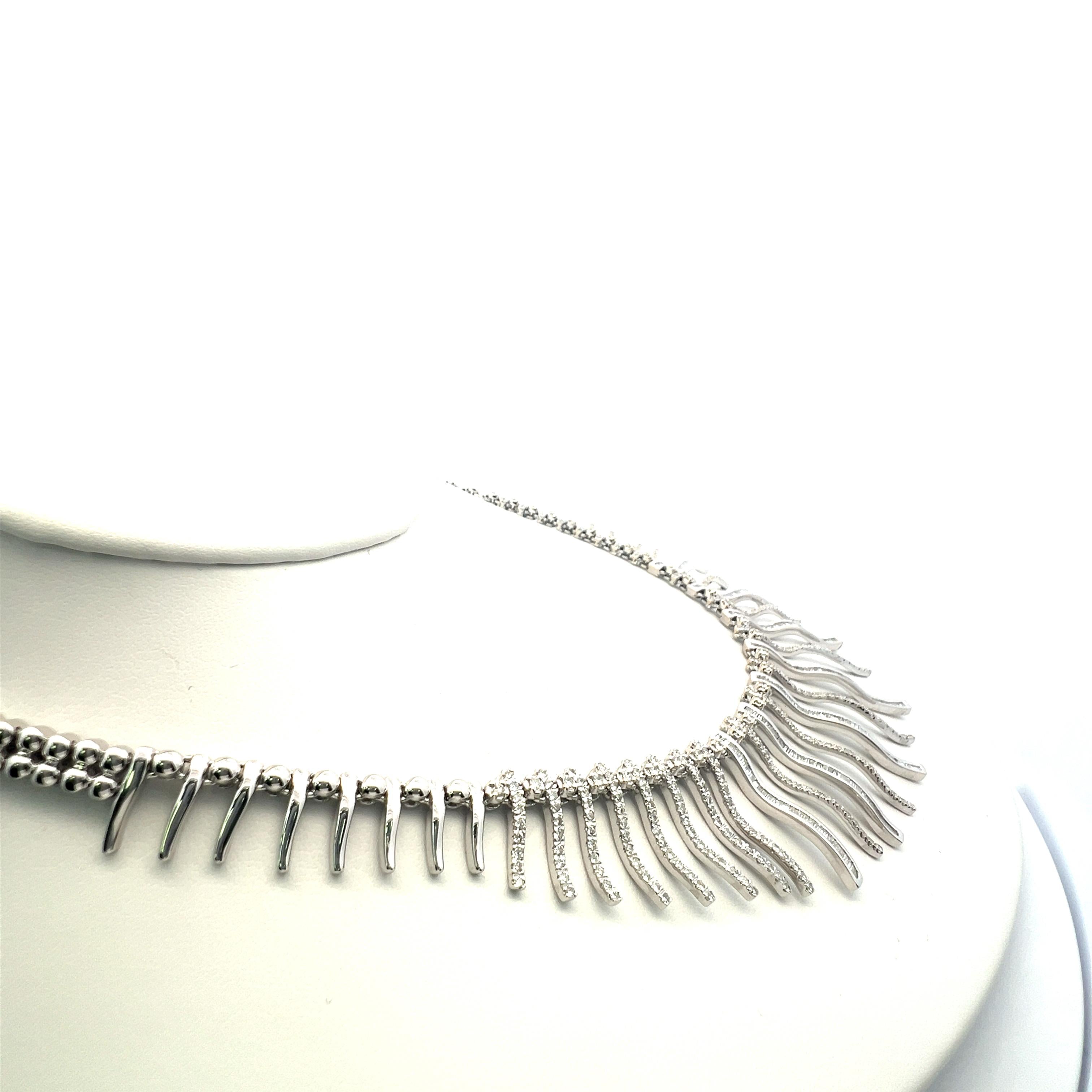 Vintage 18K White Gold Collar Necklace with 5.5 Carat Round I-SI Diamonds