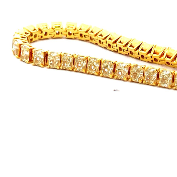 16.17 Carat Radiant Cut Fancy Yellow Diamond 18K Yellow Gold Tennis Bracelet