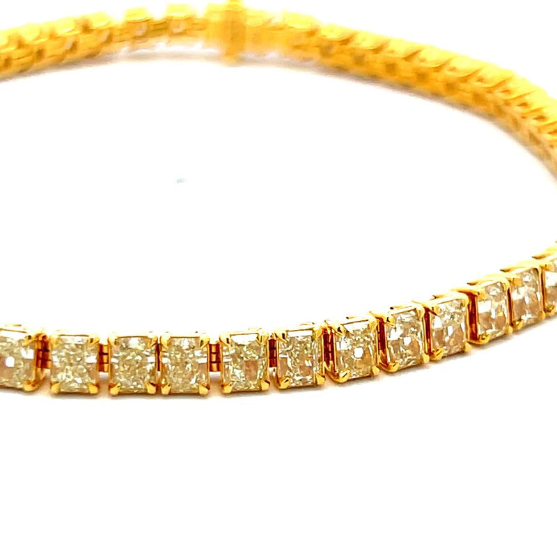 16.17 Carat Radiant Cut Fancy Yellow Diamond 18K Yellow Gold Tennis Bracelet