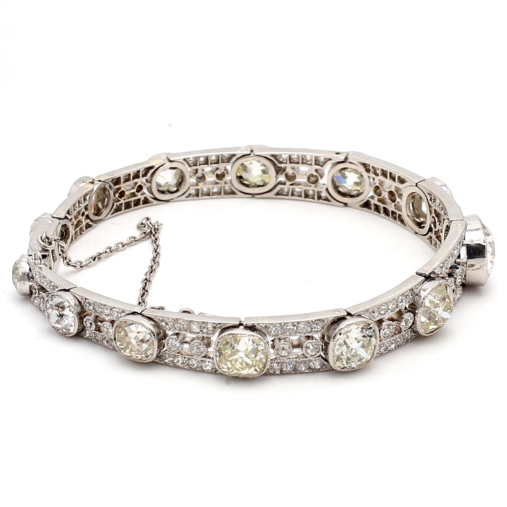 12.51ct Old Miner & Old European Cut Diamond Platinum Art Deco Bracelet