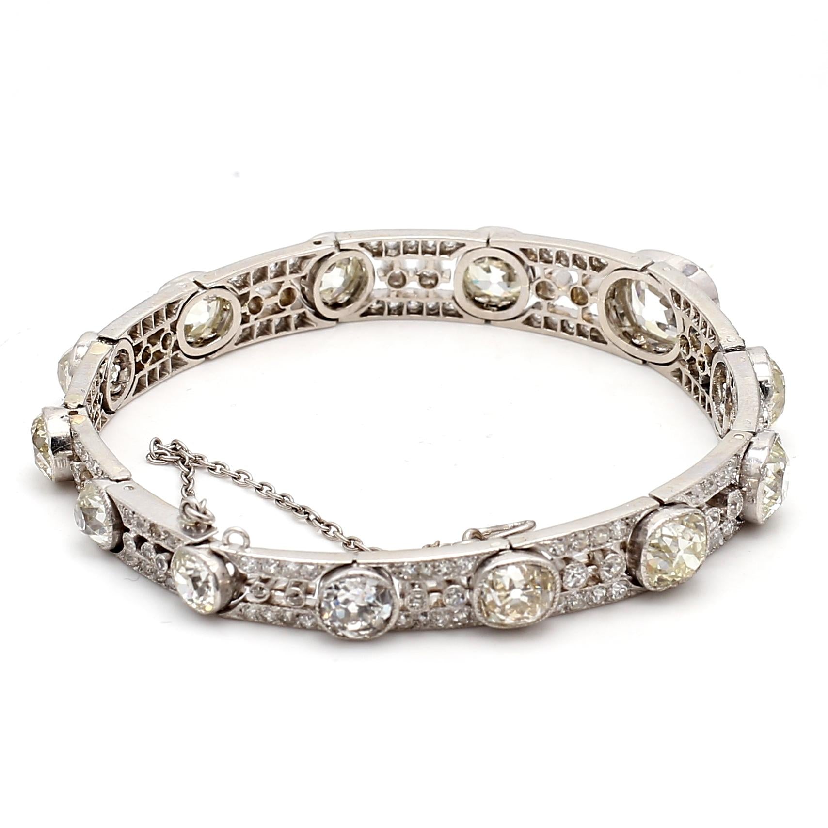 12.51ct Old Miner & Old European Cut Diamond Platinum Art Deco Bracelet