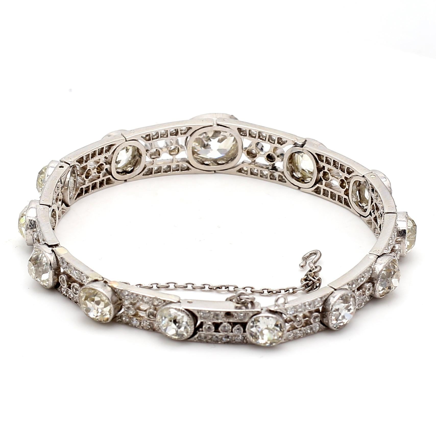12.51ct Old Miner & Old European Cut Diamond Platinum Art Deco Bracelet