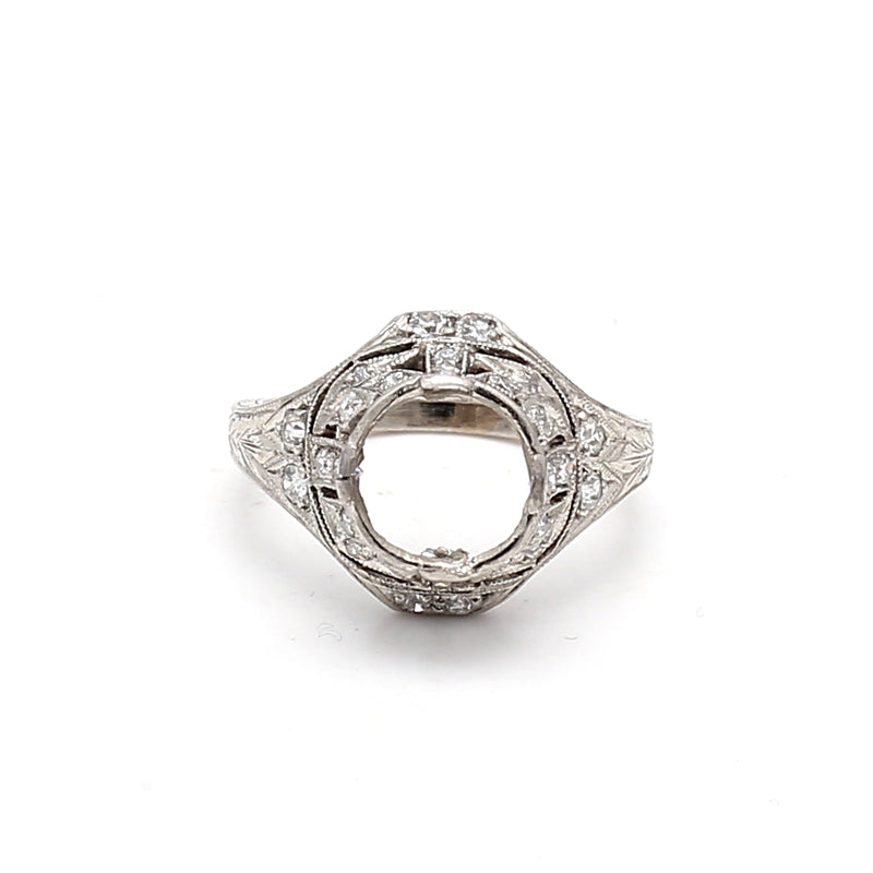 0.32 Carat Old European Cut G SI1 Diamond Platinum Semi Mount Ring