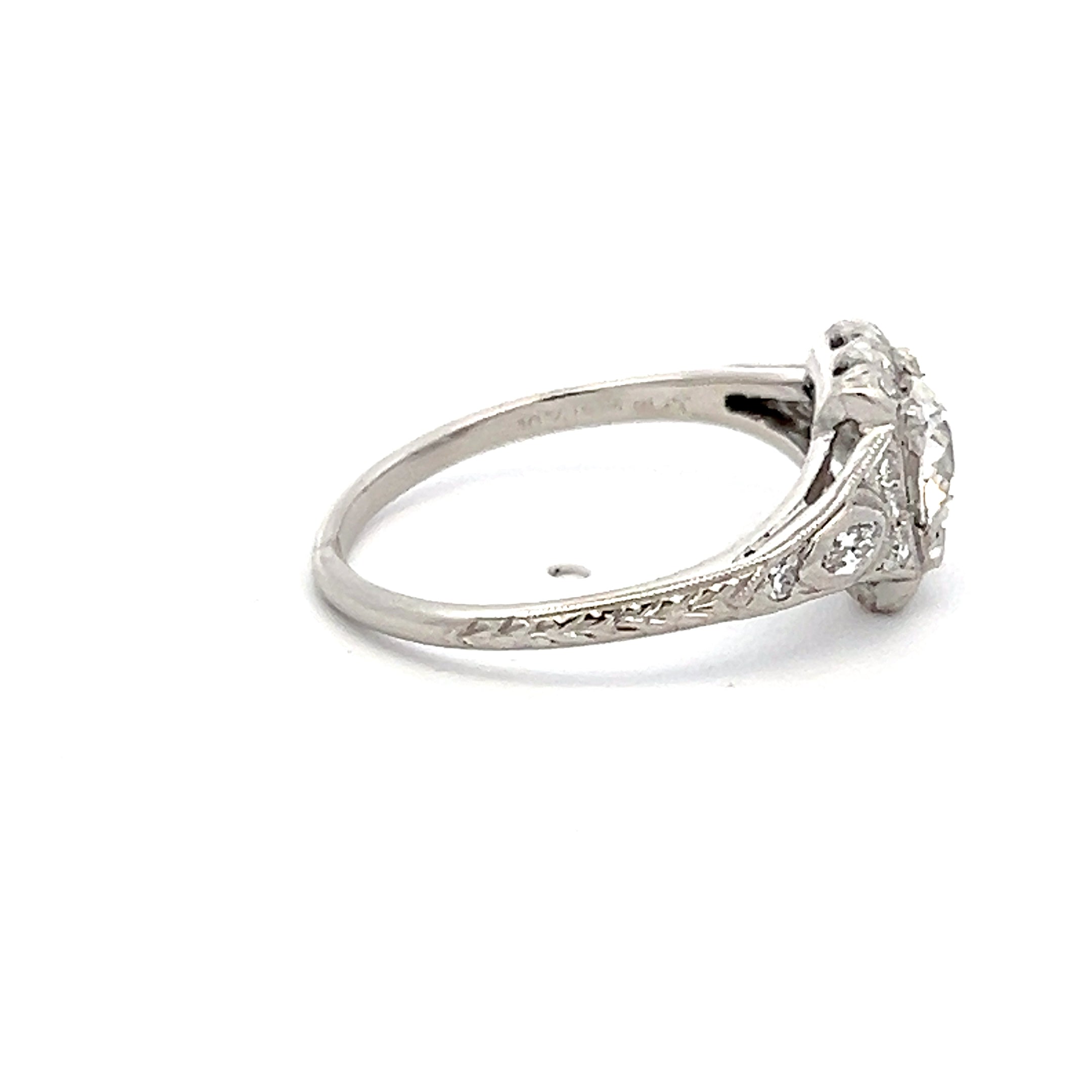 0.95 Carat Circular Brilliant and Marquis Shape Round Diamond Platinum Art Deco Ring