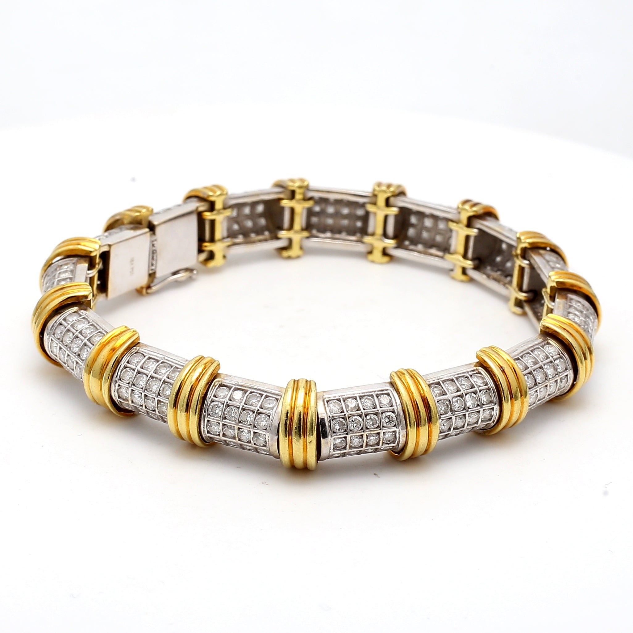 4.00 Carat Round Brilliant H SI1 Diamond 18 Karat Two Tone Gold Link Bracelet