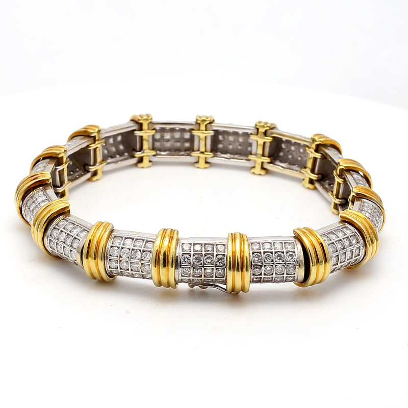 4.00 Carat Round Brilliant H SI1 Diamond 18 Karat Two Tone Gold Link Bracelet
