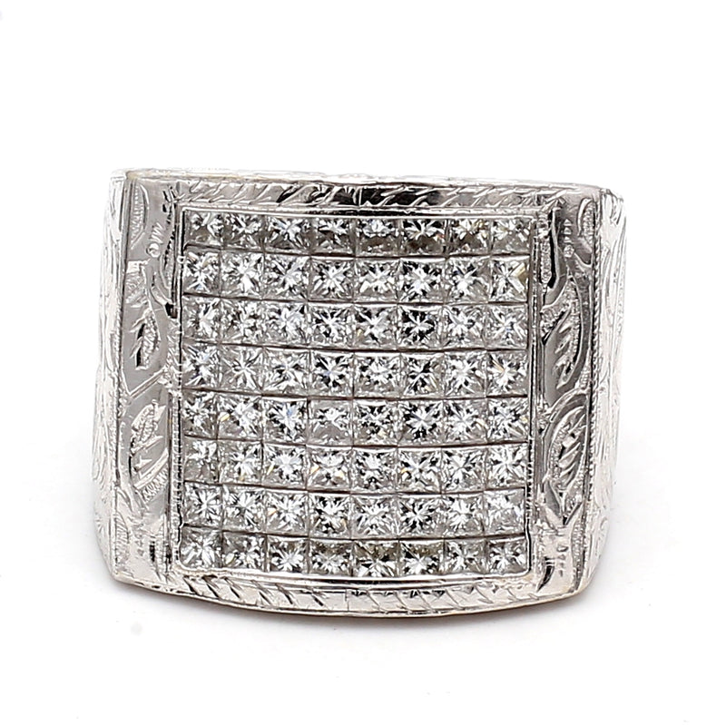 3.20 Carat Princess Cut H VS1 Diamond 14 Karat White Gold Cluster Ring