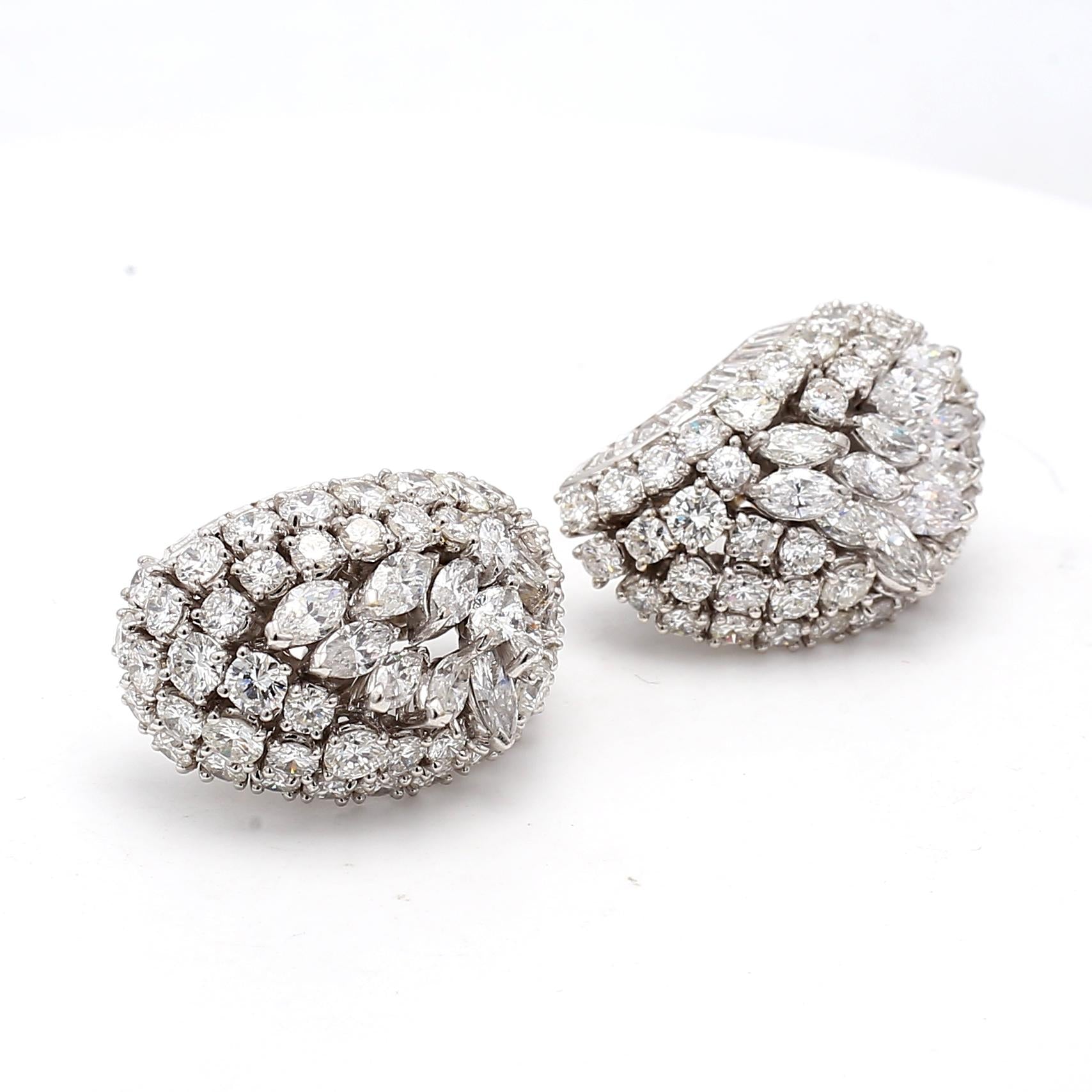 15.00 Carat Mixed Cut H SI1 Diamond 18 Karat White Gold Cluster Earrings
