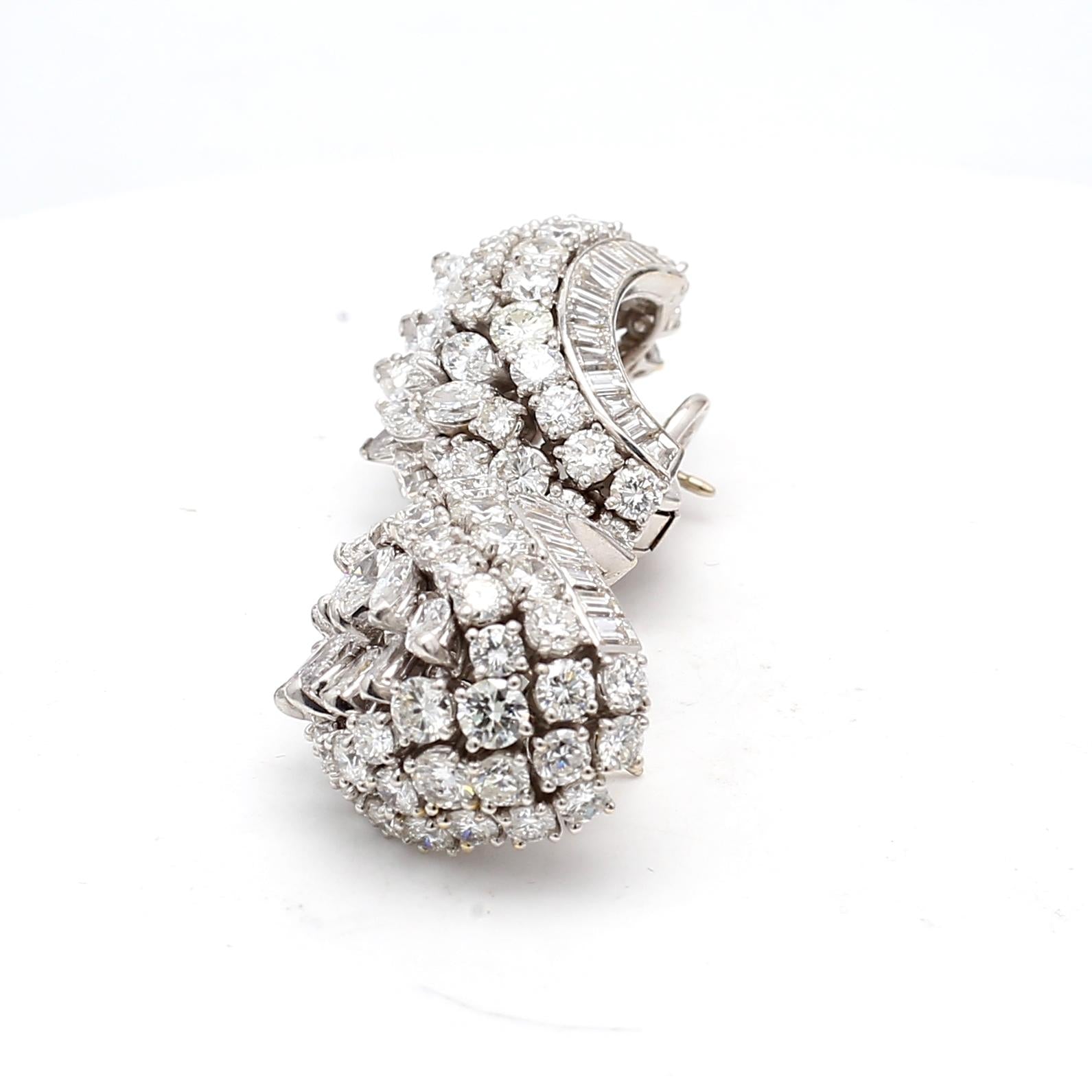 15.00 Carat Mixed Cut H SI1 Diamond 18 Karat White Gold Cluster Earrings