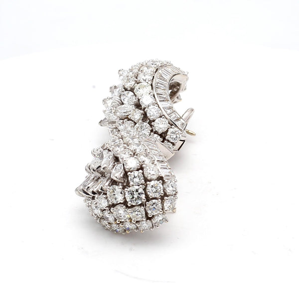 15.00 Carat Mixed Cut H SI1 Diamond 18 Karat White Gold Cluster Earrings