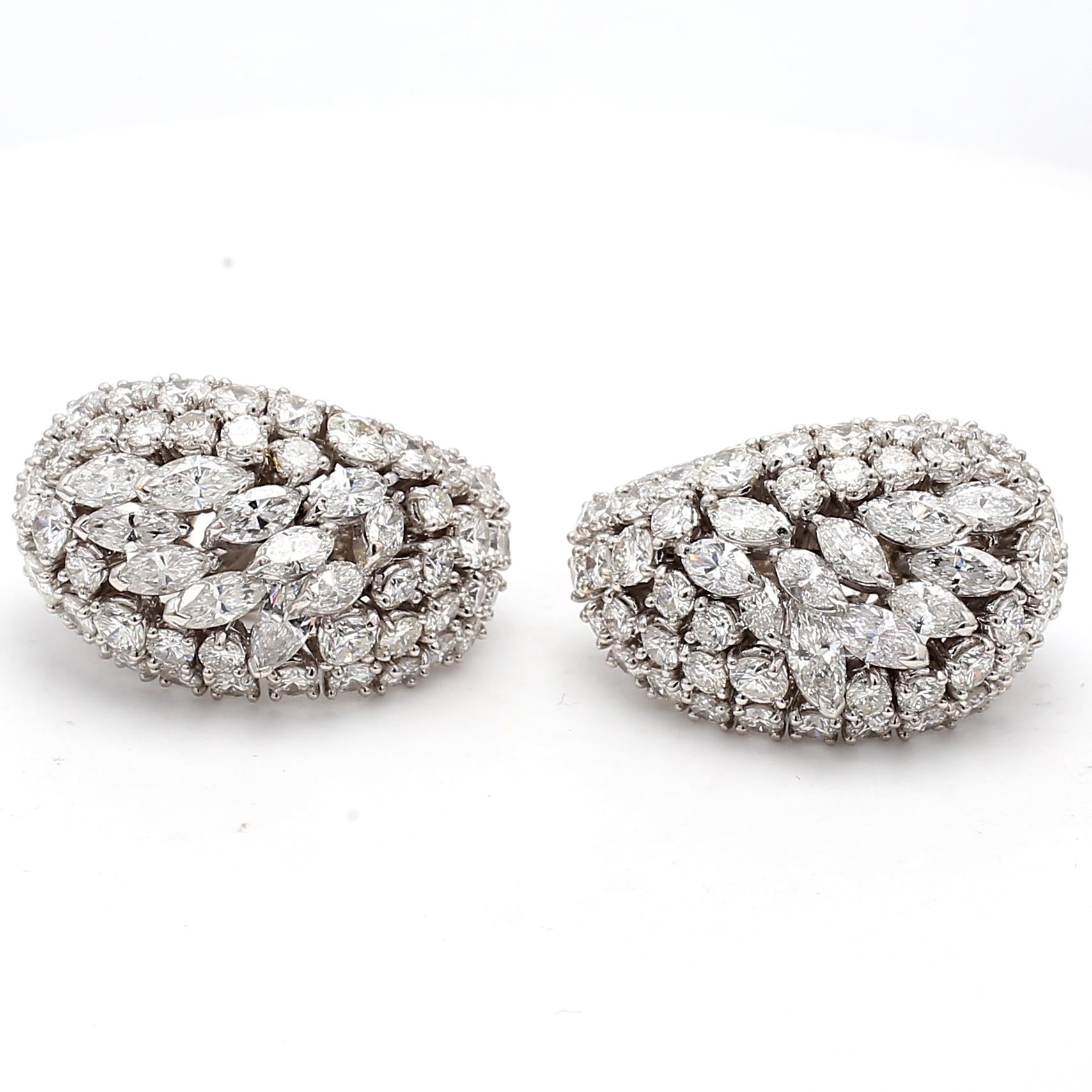 15.00 Carat Mixed Cut H SI1 Diamond 18 Karat White Gold Cluster Earrings