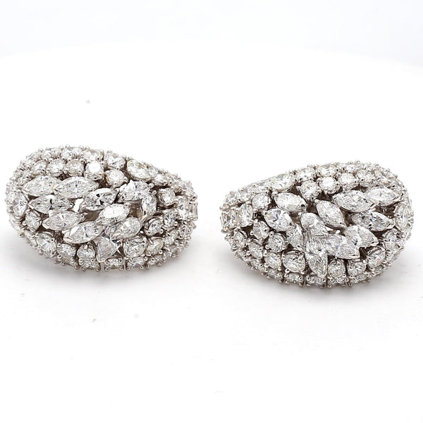 15.00 Carat Mixed Cut H SI1 Diamond 18 Karat White Gold Cluster Earrings