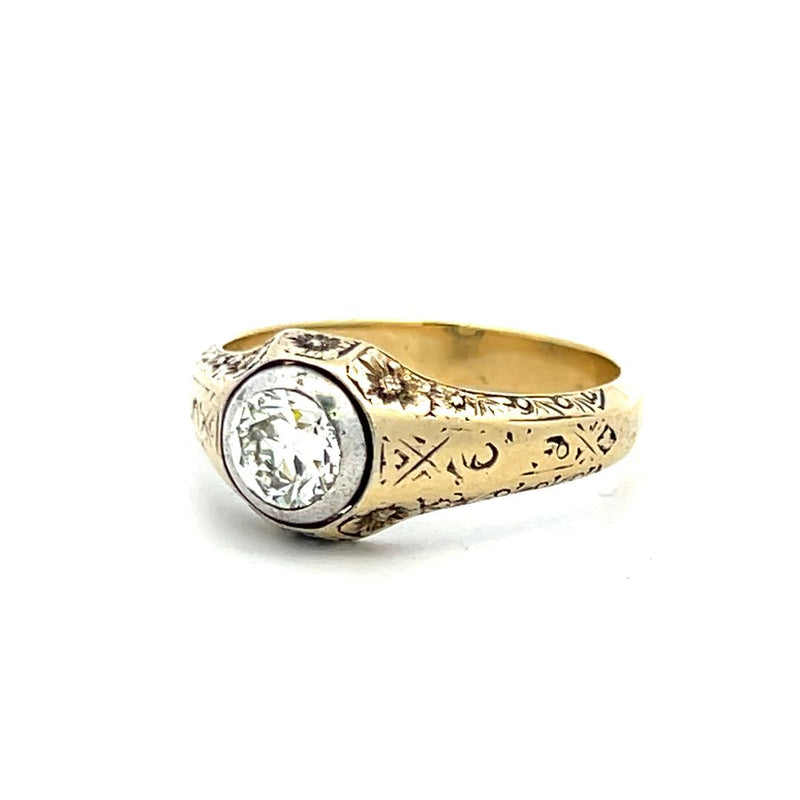 1.01 Carat Old European Cut Diamond 14 Karat Yellow Gold Engagement Ring