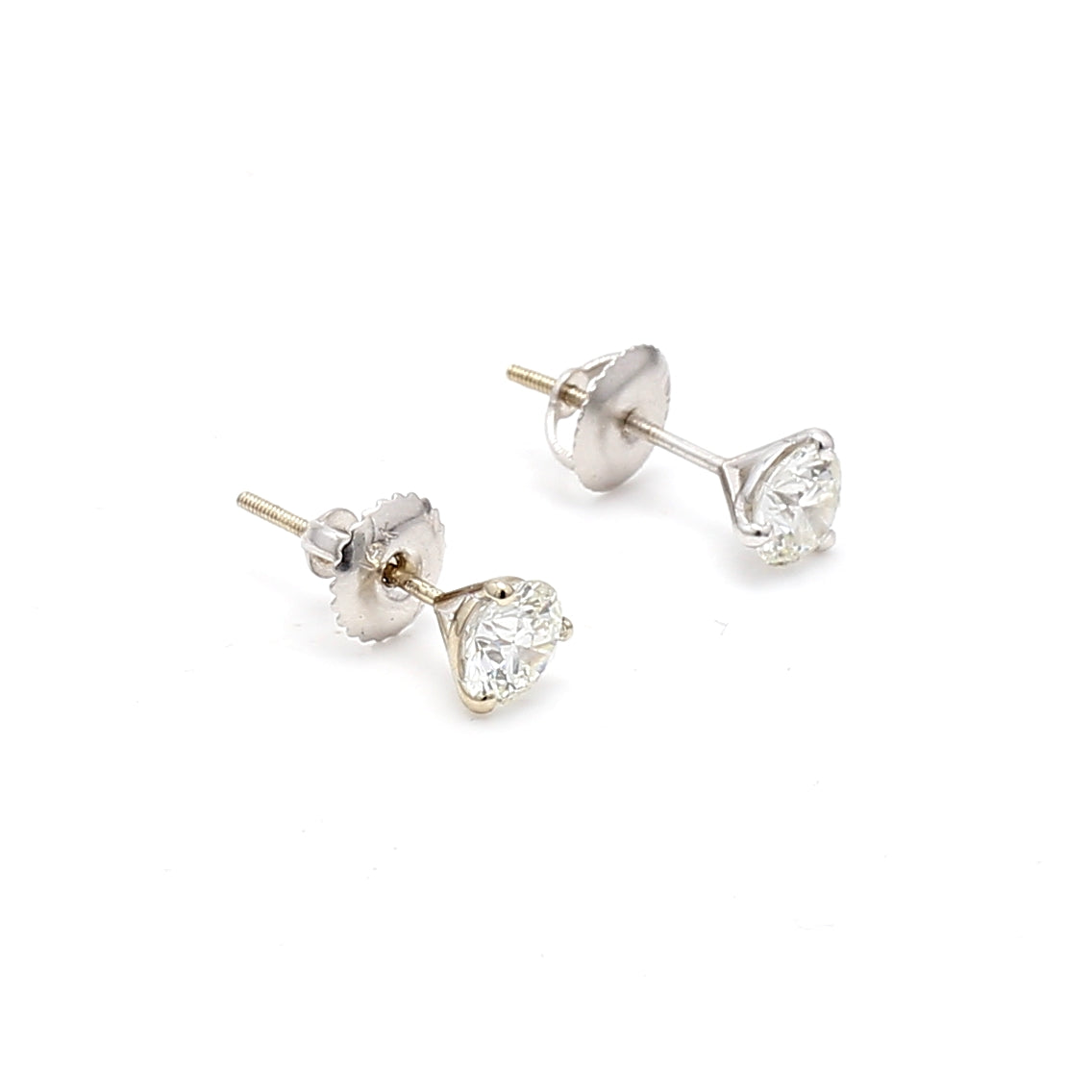 1.00 Carat Round Brilliant I VS2 Diamond 18 Karat White Gold Stud Earrings