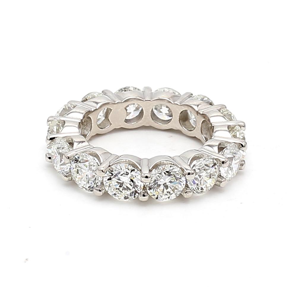 Platinum Eternity Band Ring with 7.11 Carat Round F VS1 Diamonds Size 6