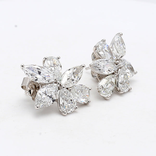 11.19 Carat Pear Shape and Marquise D-H VS2-SI2 Diamond Platinum Cluster Earrings