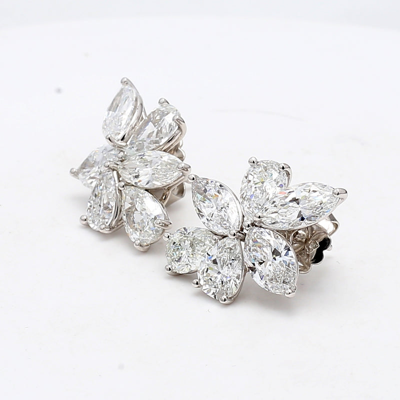 11.19 Carat Pear Shape and Marquise D-H VS2-SI2 Diamond Platinum Cluster Earrings