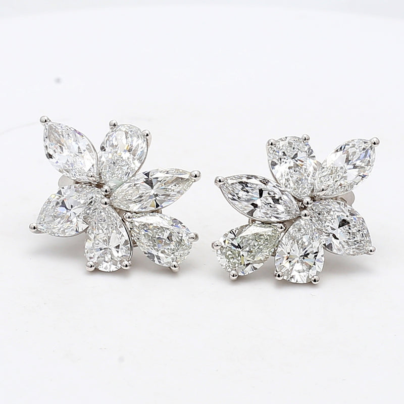 11.19 Carat Pear Shape and Marquise D-H VS2-SI2 Diamond Platinum Cluster Earrings