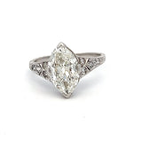 2.89 Carat Marquis Shape and Old European Diamond Platinum Engagement Ring