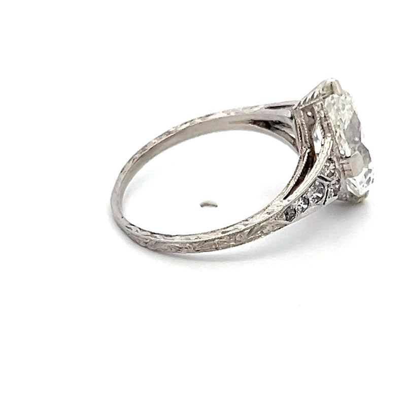 2.89 Carat Marquis Shape and Old European Diamond Platinum Engagement Ring