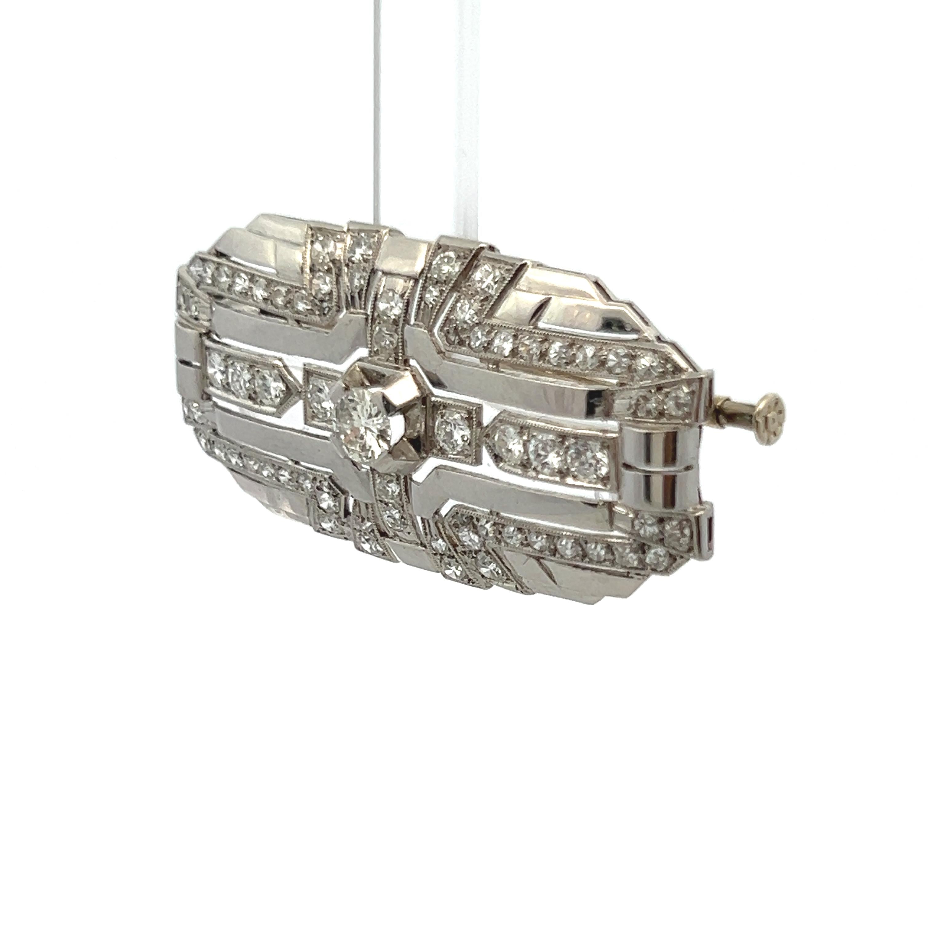 2.49 Carat Old European Cut I SI1 Diamond Platinum Pin Brooch