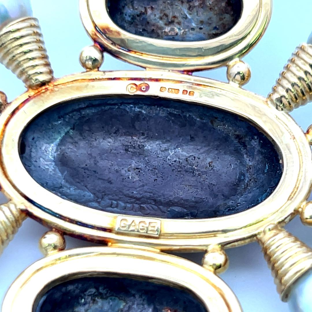 Elizabeth Gauge Intaglio Pearl 18 Karat Yellow Gold Pin Brooch