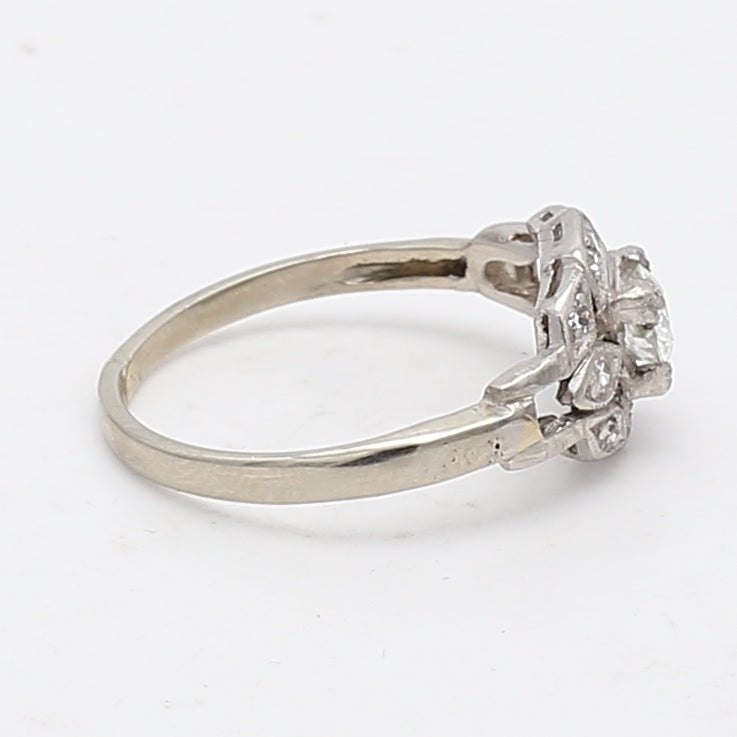 0.39 Carat Old European Cut I SI2 Diamond Platinum Art Deco Ring