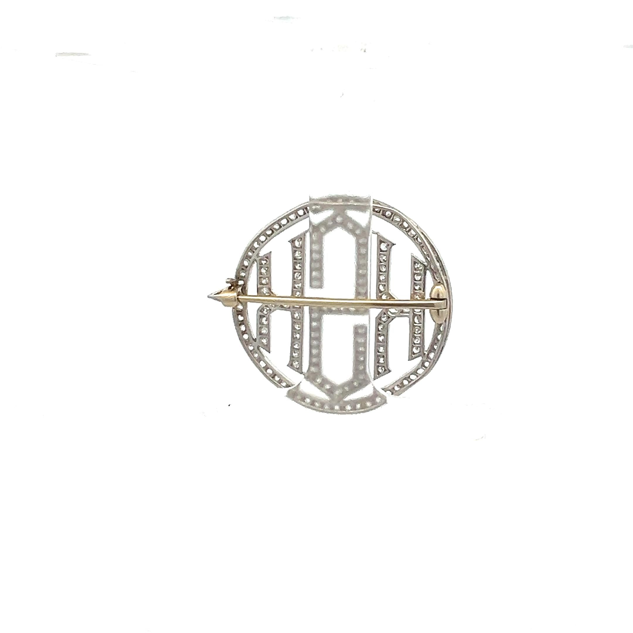 3.40 Carat Round Brilliant G SI1 Diamond 18 Karat White Gold Pin Brooch