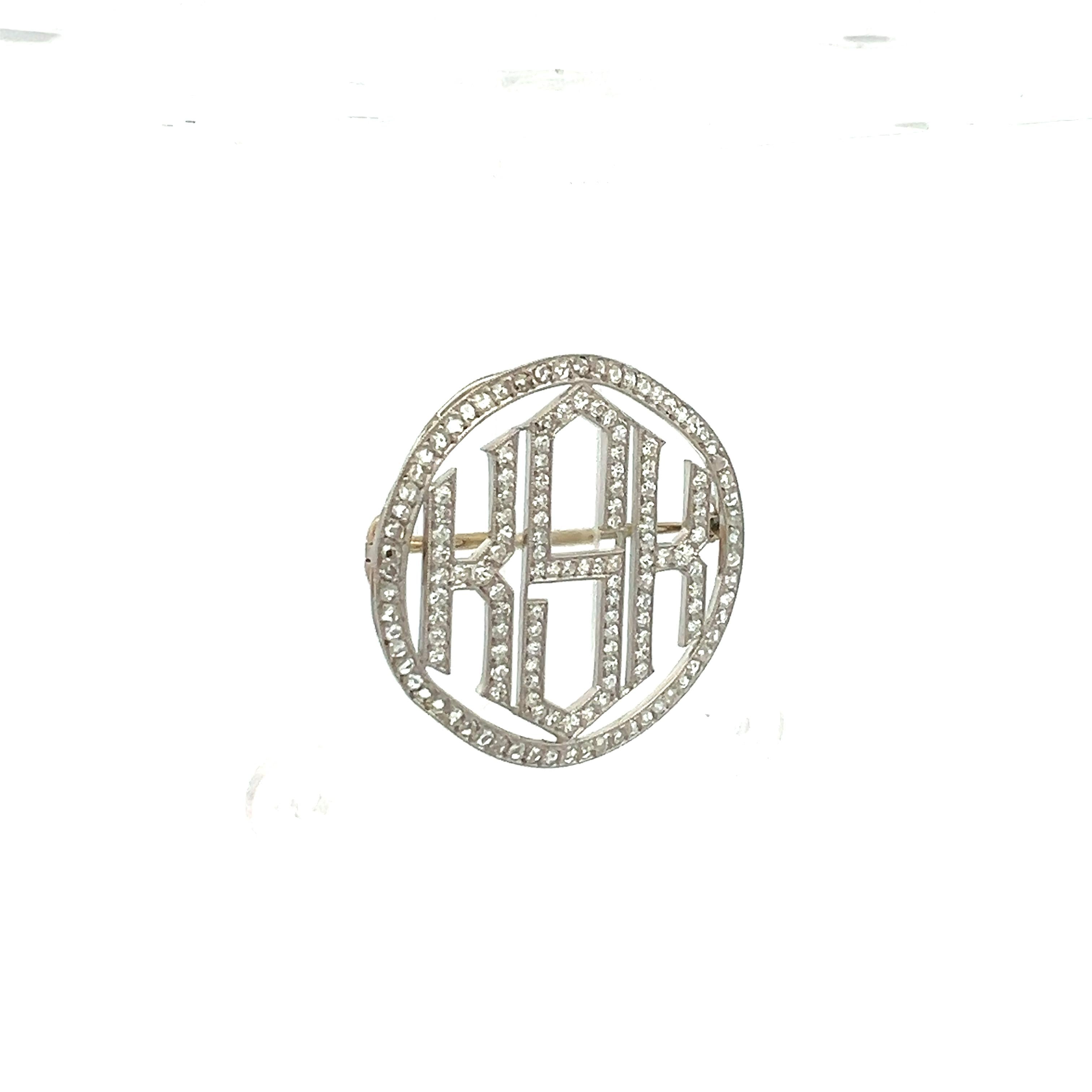 3.40 Carat Round Brilliant G SI1 Diamond 18 Karat White Gold Pin Brooch