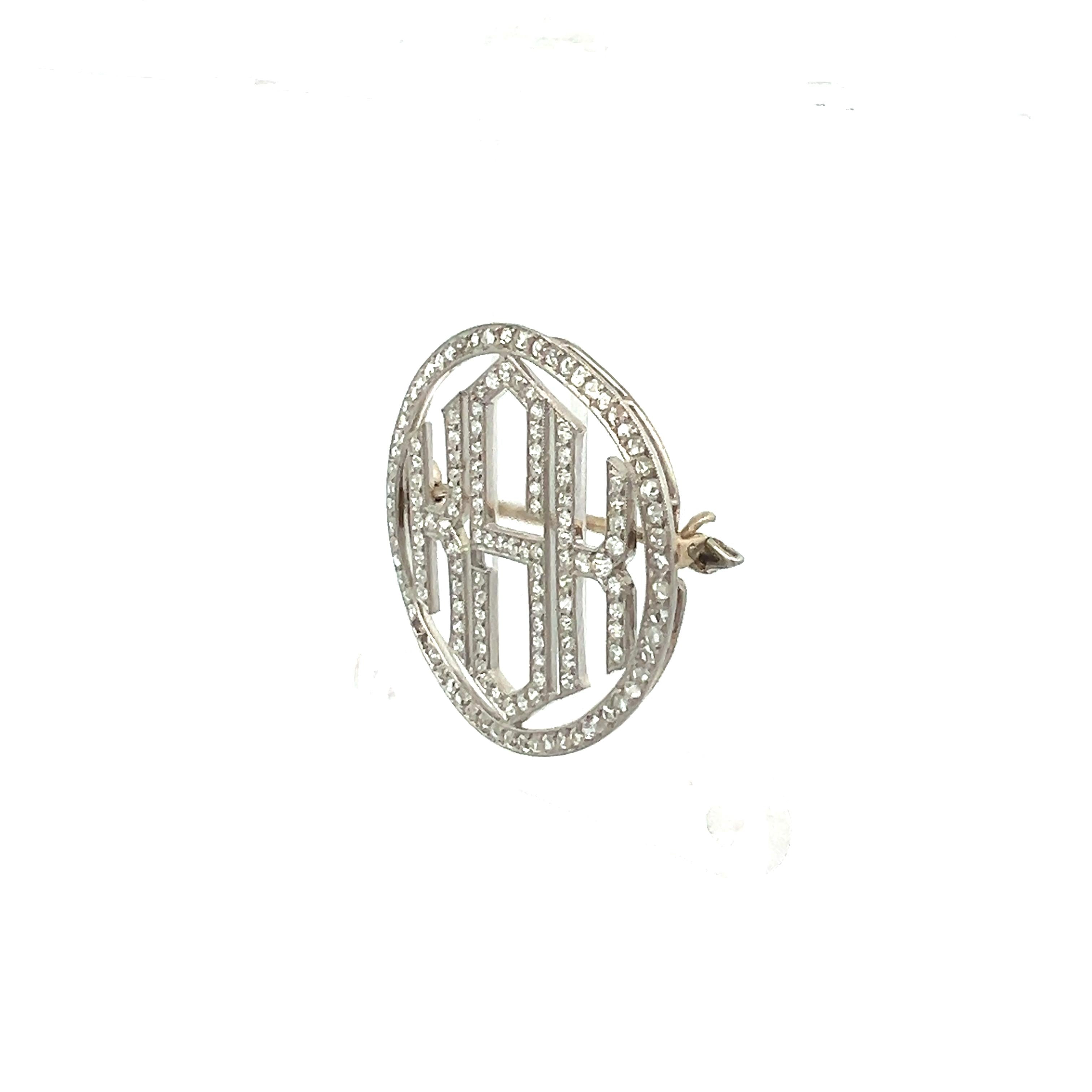3.40 Carat Round Brilliant G SI1 Diamond 18 Karat White Gold Pin Brooch