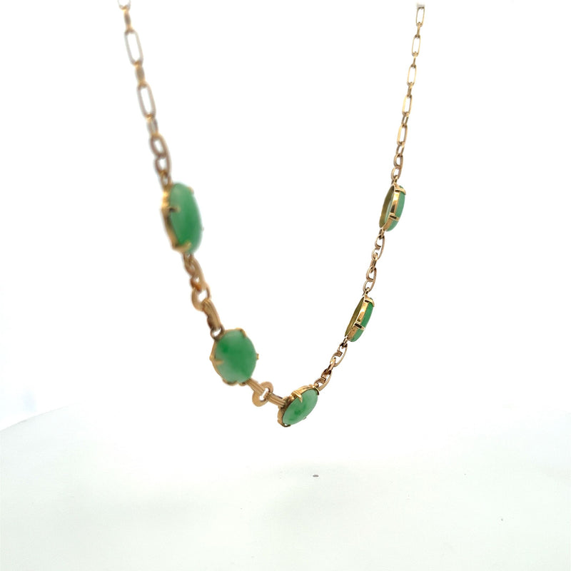 Vintage 10.70 Grams Jade 14 Karat Yellow Gold Gems Stone Necklace