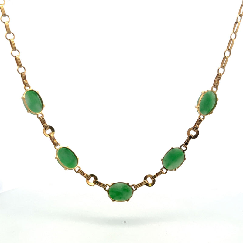 Vintage 10.70 Grams Jade 14 Karat Yellow Gold Gems Stone Necklace