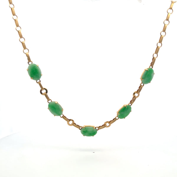 Vintage 10.70 Grams Jade 14 Karat Yellow Gold Gems Stone Necklace